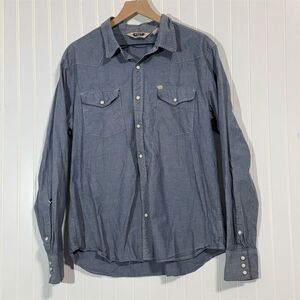 Salt Valley Western Snap Button Chambray Shirt XL Blue Long Sleeve Cowboy Work